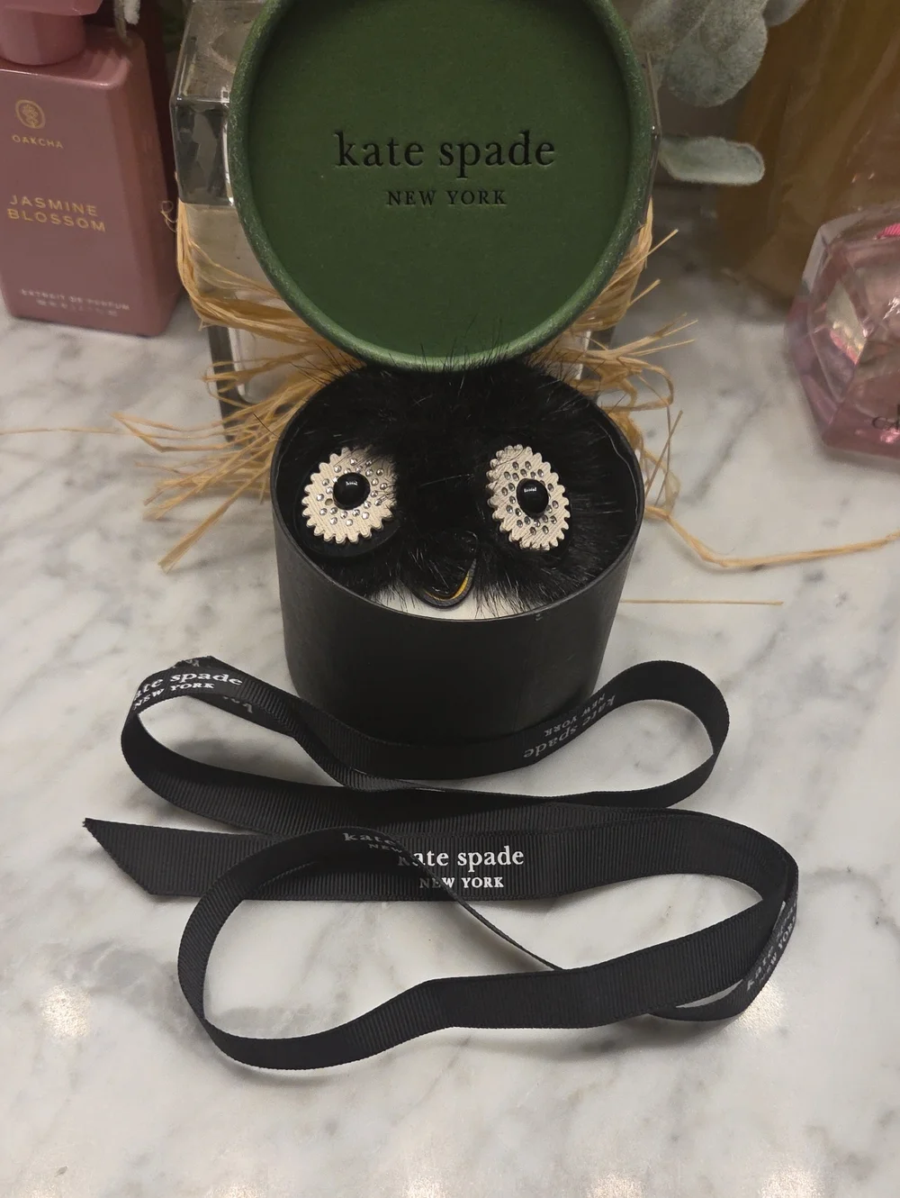 NWOT Kate Spade Novelty Black & White Penguin Faux-Fur Key Charm